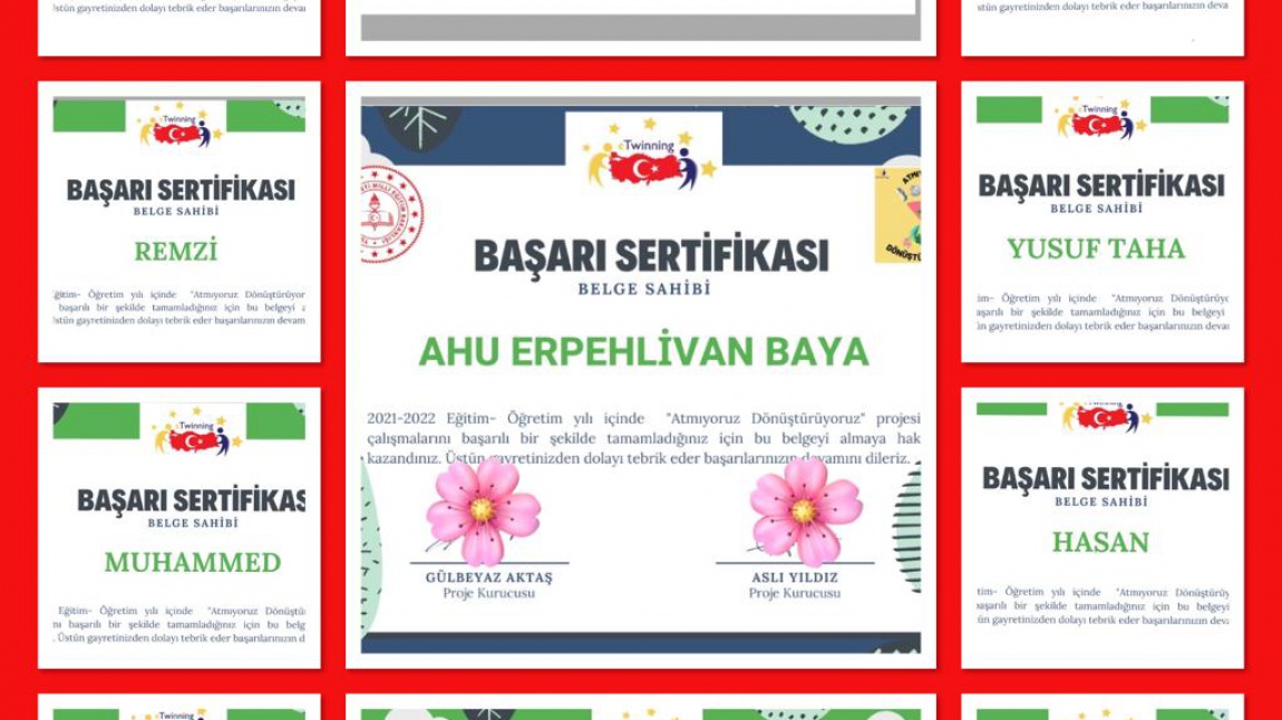 ATMIYORUZ, DÖNÜŞTÜRÜYORUZ e-TWİNİNG PROJESİ BAŞARI SERTİFİKALARI DAĞITILDI